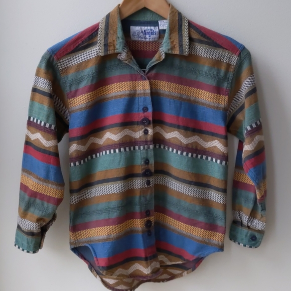 Little Angels Vintage Stripe Button Front Shirt M - Picture 1 of 4